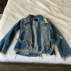 Distressed oversized denim jacket